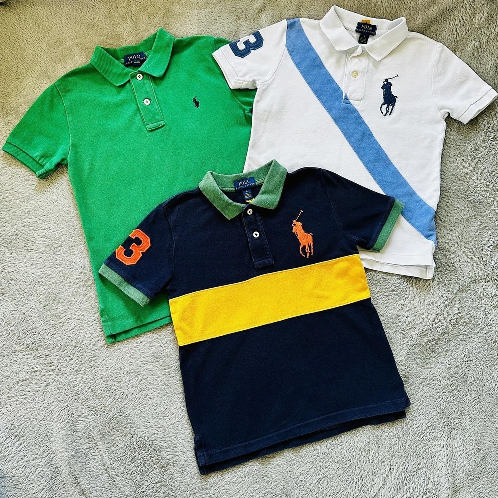 POLO RALPH LAUREN Polo Shirt Boys 6 Lot 3 (2 Big Pony & 1 Reg) Colorblock Preppy